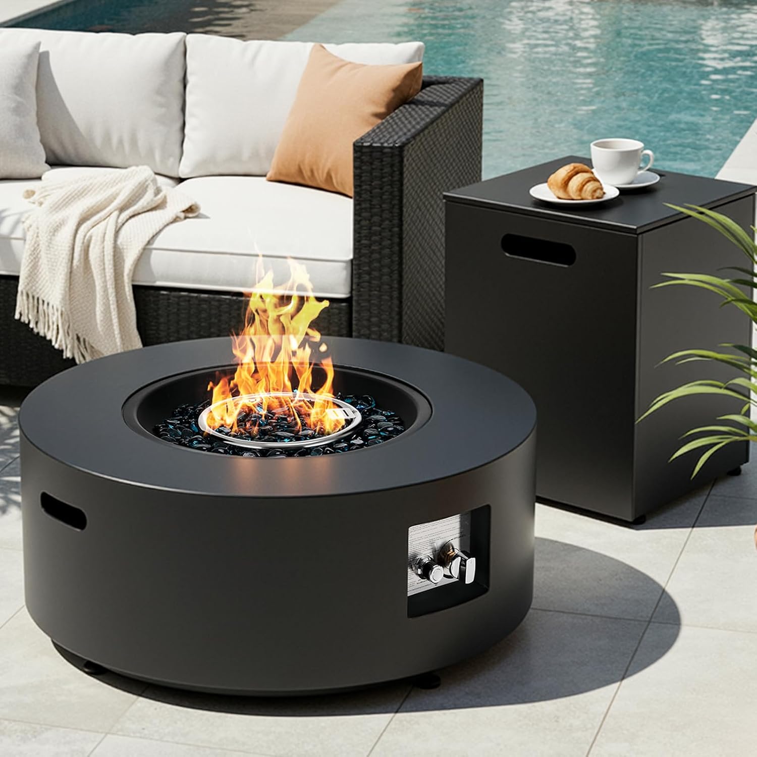 Outdoor Furniture With Fire Pit Table - Круглый пропановый костровой комплект 30 дюймов,