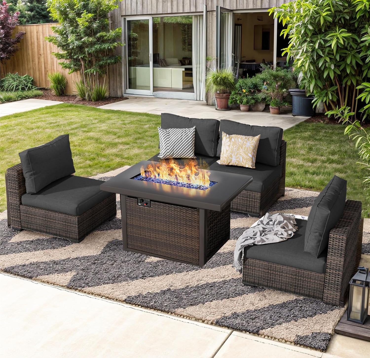 Outdoor Furniture With Fire Pit Table - Уличная секционная мебель, комплект садовой мебели