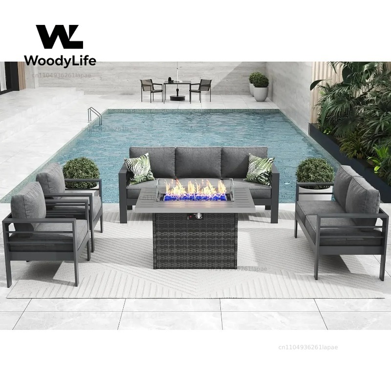 Outdoor Furniture With Fire Pit Table - Комплект садовой мебели из 5 предметов: