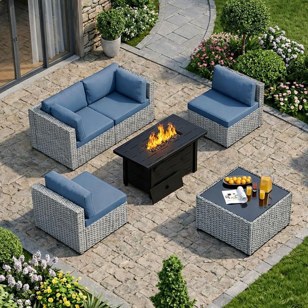 Outdoor Furniture With Fire Pit Table - Комплект садовой мебели из 5 предметов