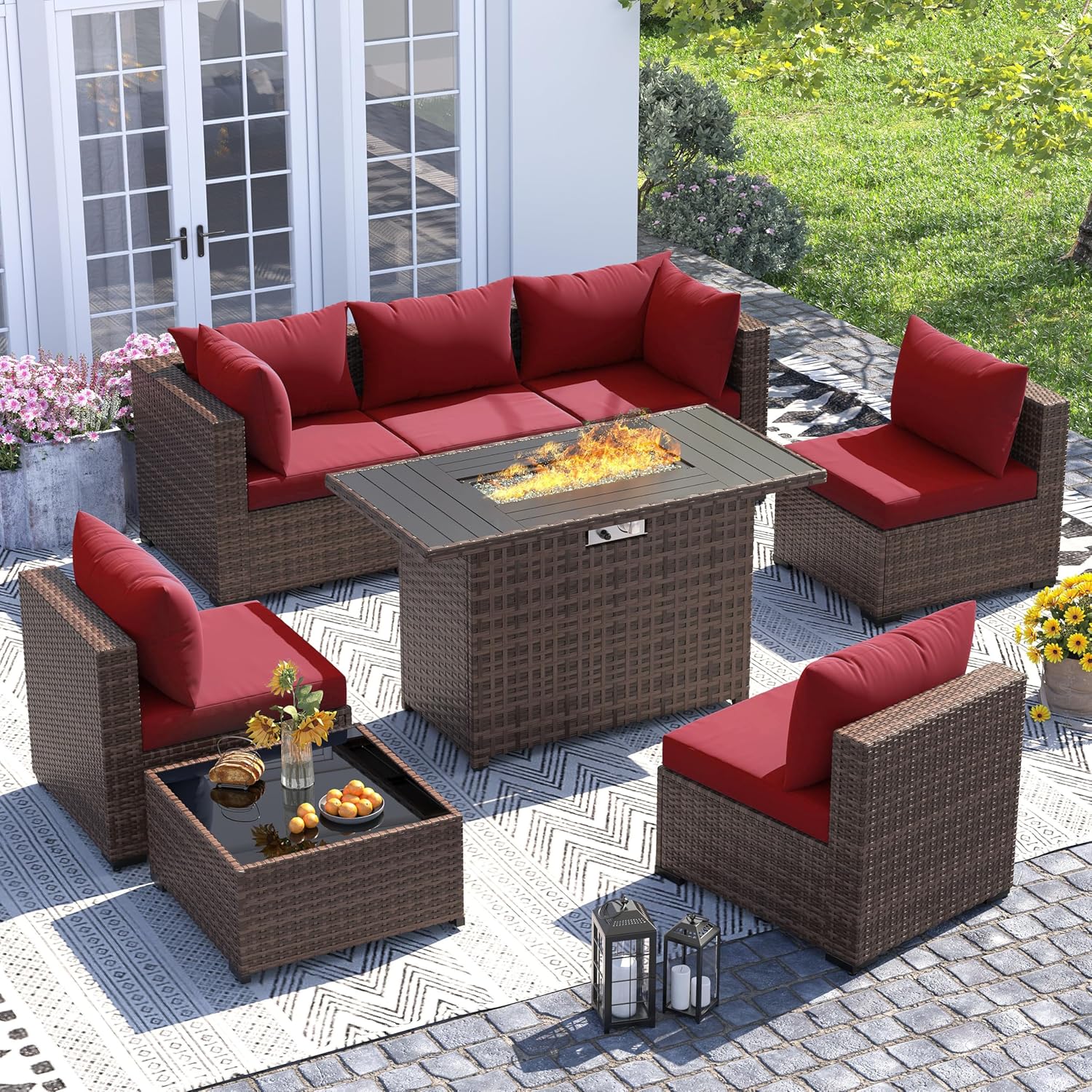 Outdoor Furniture With Fire Pit Table - Комплект из 8 предметов: всепогодный секционный
