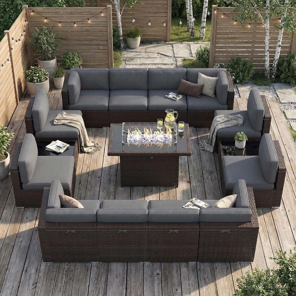 Outdoor Furniture With Fire Pit Table - Комплект садовой мебели из 15 предметов