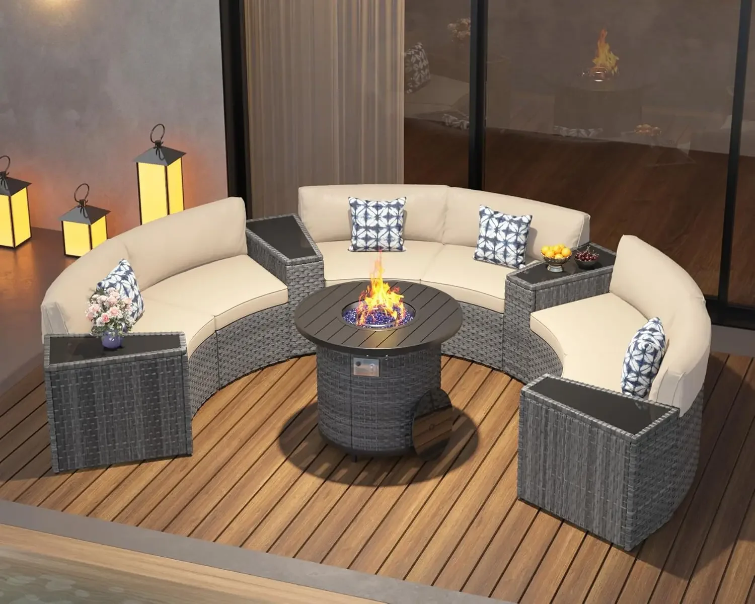 Outdoor Furniture With Fire Pit Table - l Комплект мебели для патио с