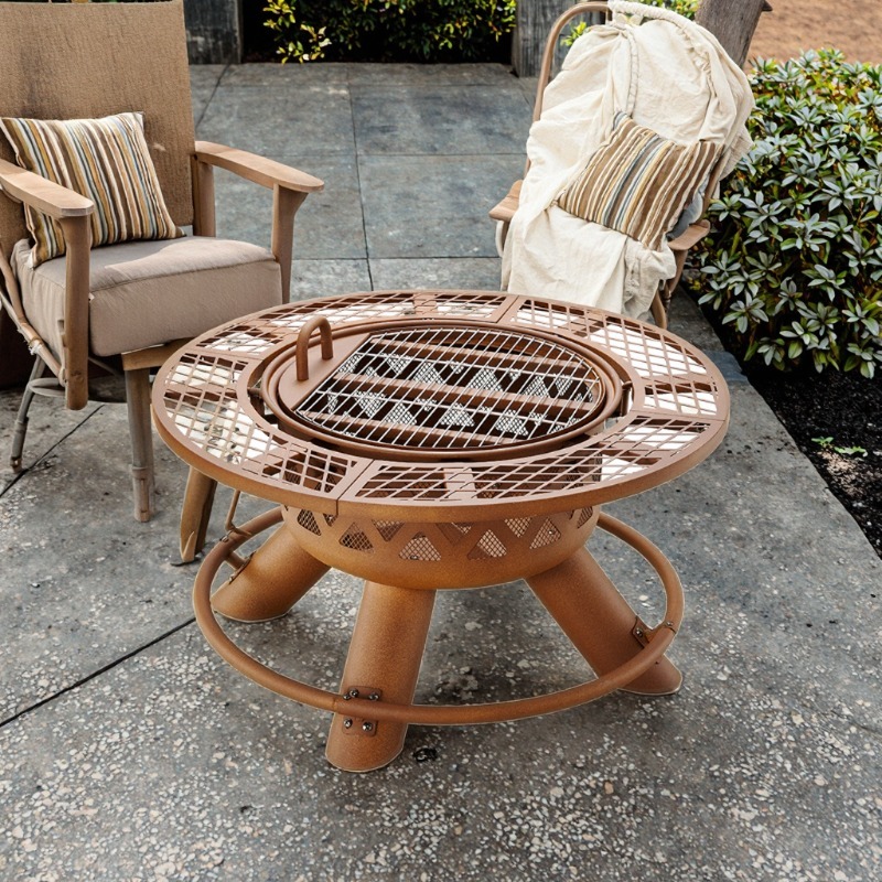 Outdoor Furniture With Fire Pit Table - Современный уличный стальной мангал-гриль 2-в-1 для