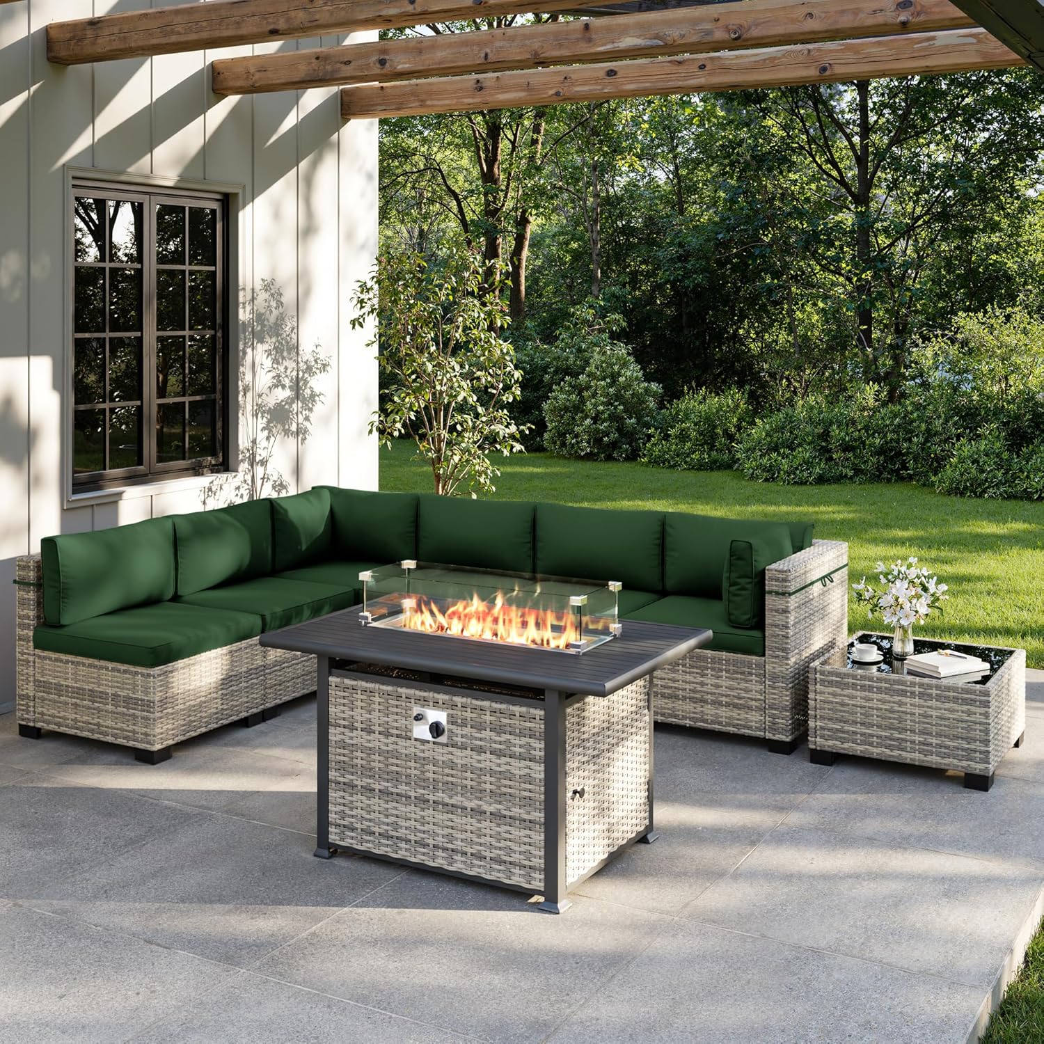 Outdoor Furniture With Fire Pit Table - Комплект садовой мебели из 8 предметов