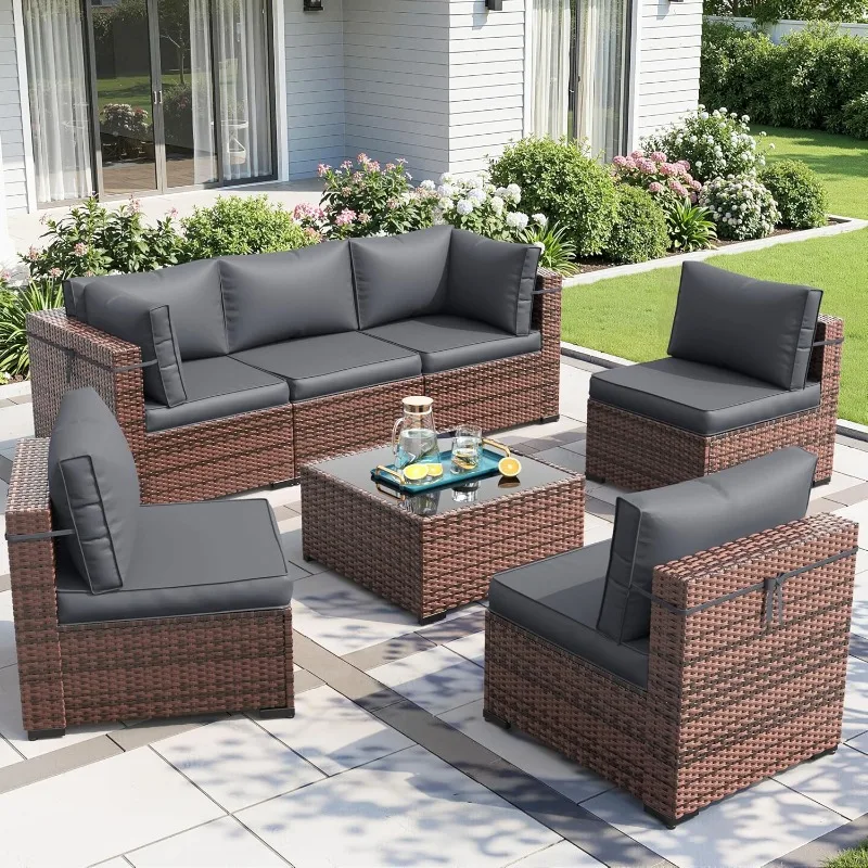 Outdoor Furniture With Fire Pit Table - Комплект садовой мебели Amopatio из 8