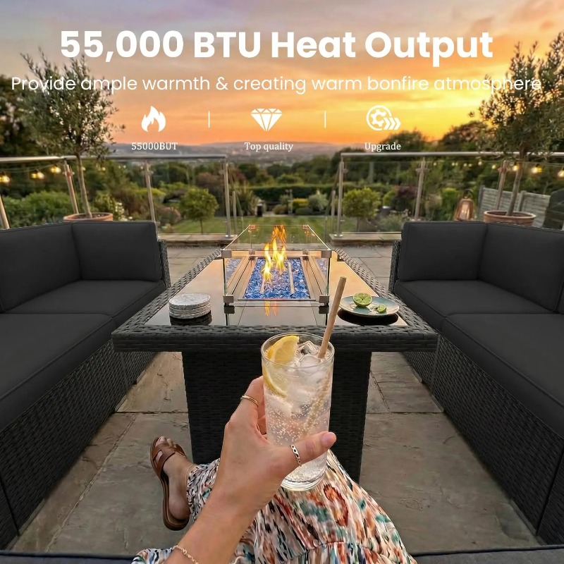 8-местный комплект плетеной ме – обзор и цена Outdoor Furniture With Fire Pit Table