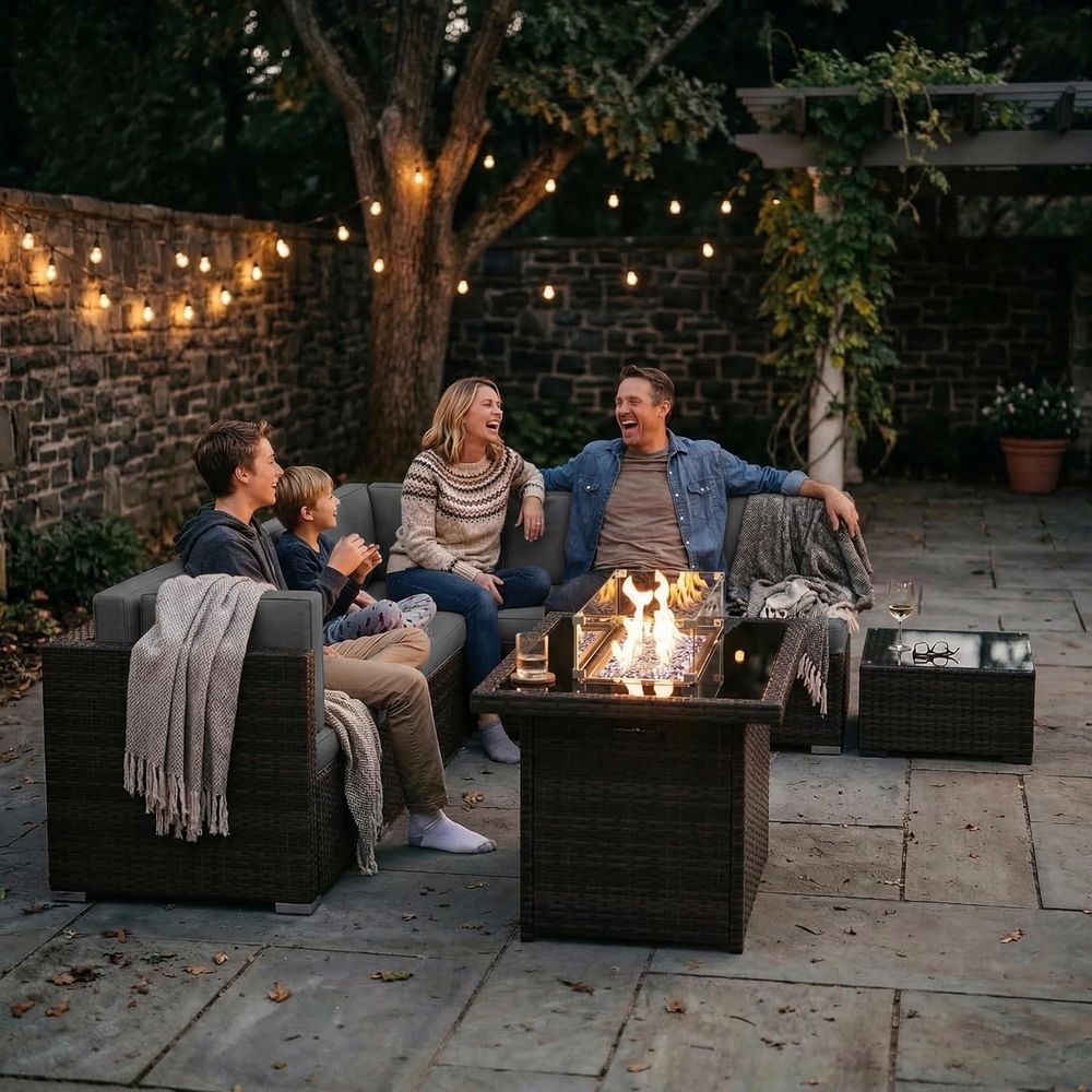 Комплект садовой мебели из 15  – обзор и цена Outdoor Furniture With Fire Pit Table