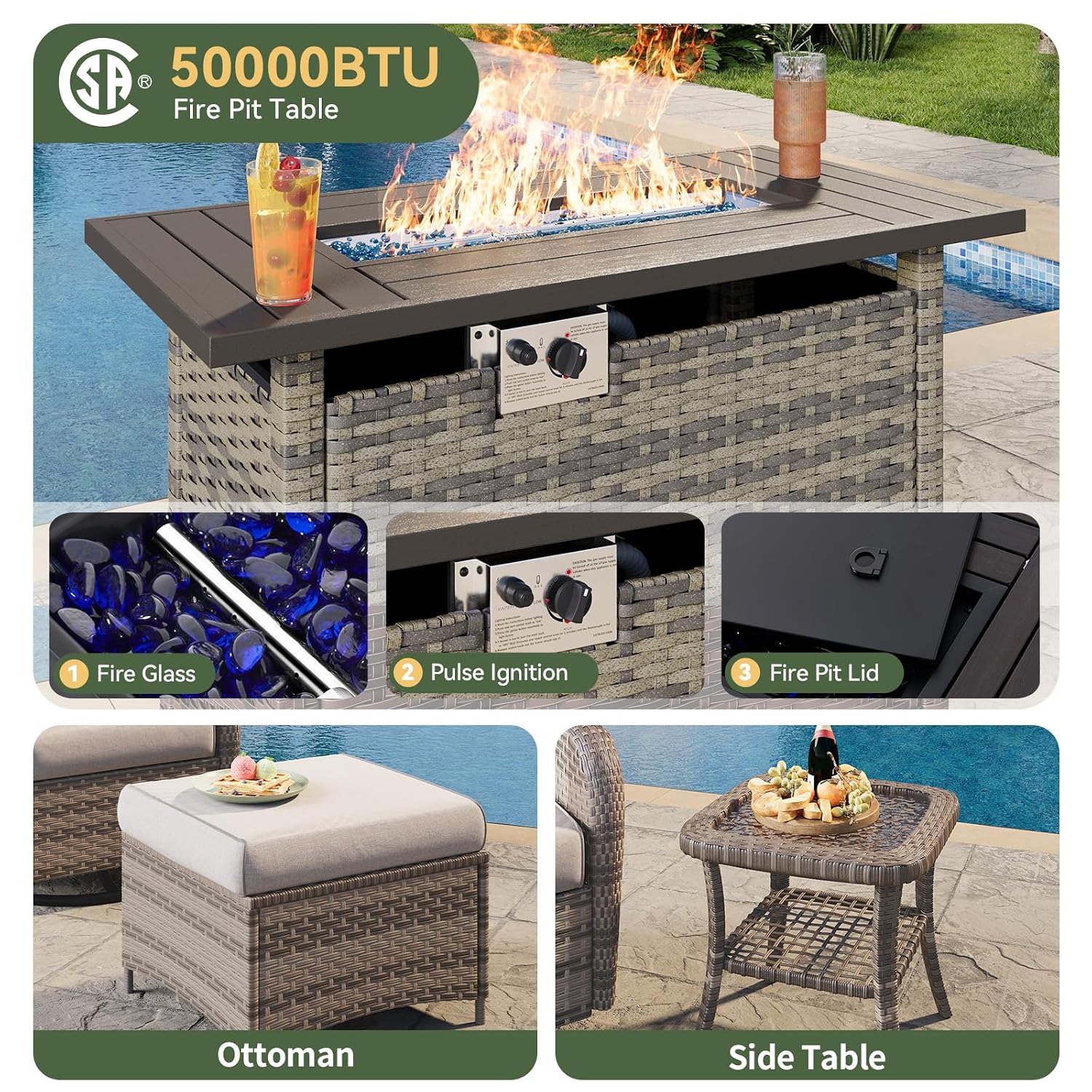 7-местный комплект мебели для  – обзор и цена Outdoor Furniture With Fire Pit Table