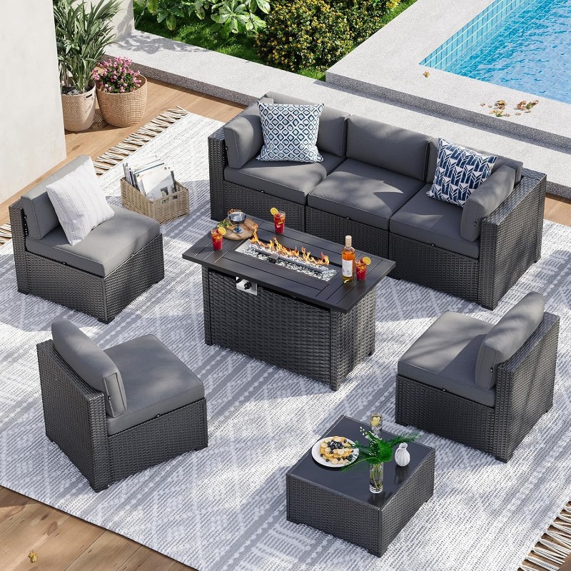 Набор садовой мебели Aoxun из  – обзор и цена Outdoor Furniture With Fire Pit Table